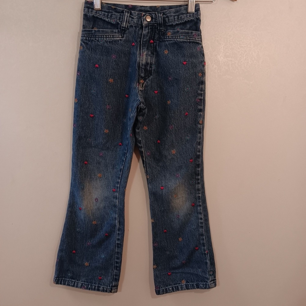 VTG Y2K Health Tex Girls Club Jeans Embroidered Flowers Hearts Size 7(XS) Denim